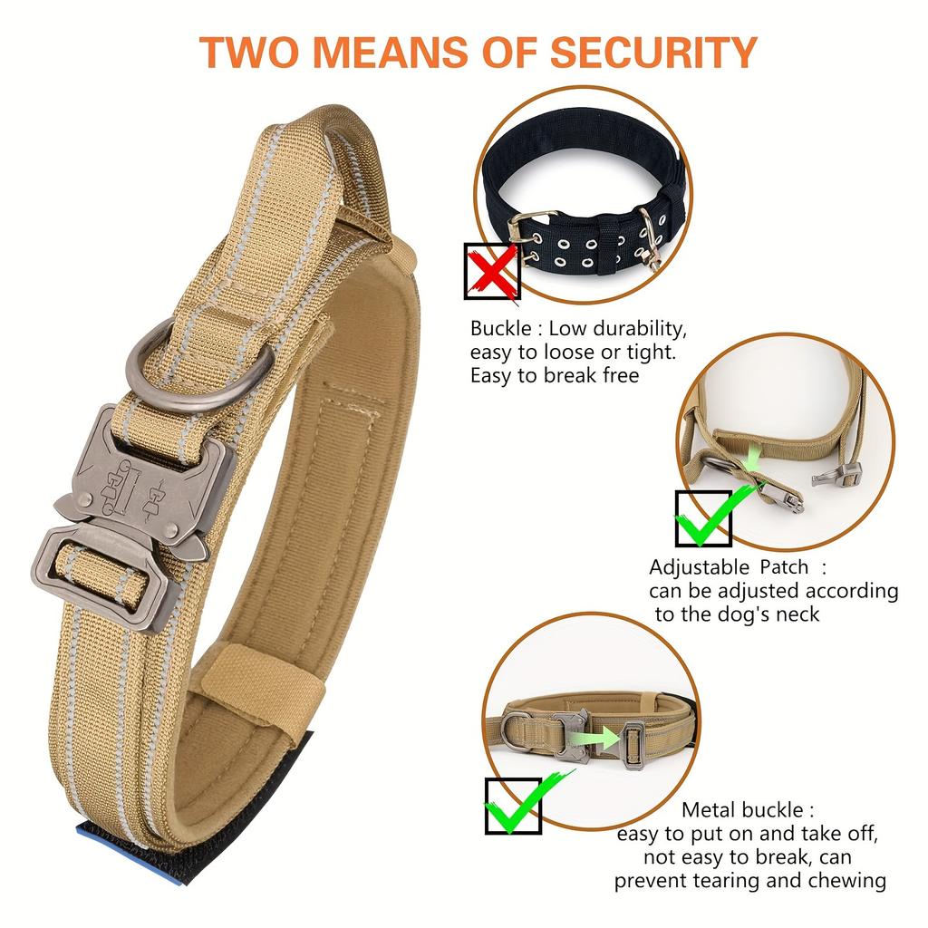 Tactical Dog Collar and Leash Set, Military Dog Collar and Leash for Medium to Large Dogs, Adjustable Heavy Duty Metal Buckle Re