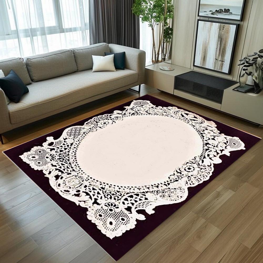 Vintage Lace Pattern Area Rug Non-Slip Soft Durable Washable Floor Mat Decor Carpet for Living Room Bedroom Home Decor