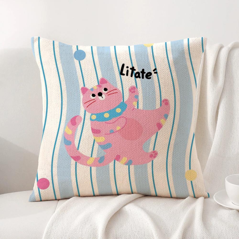 

Kawaii Cute Cat Cushion Cover Natural Linen Organic Fabric DoubleSided Printing Sofa Home Decor Breathable Bed Pillow 30x30cm