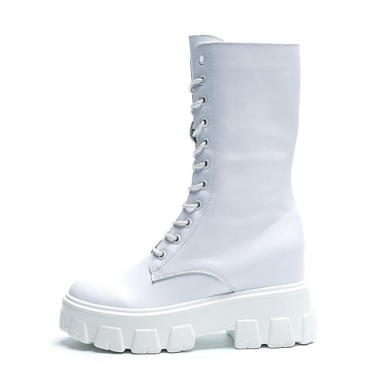 Martin Boots Women's 2025 New Medium Tube Women's Short Boots Thick-soled Inner Height-increasing Thin Boots Fashion Leather Boots Korean Version 