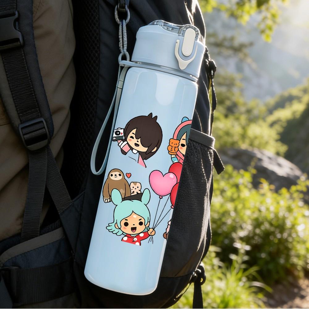 1PC Kid Party Character Collage 750ml Color Plastic Sports Water Bottle Leakproof Flip Straw Lid Suitable for Sports Office Home Use