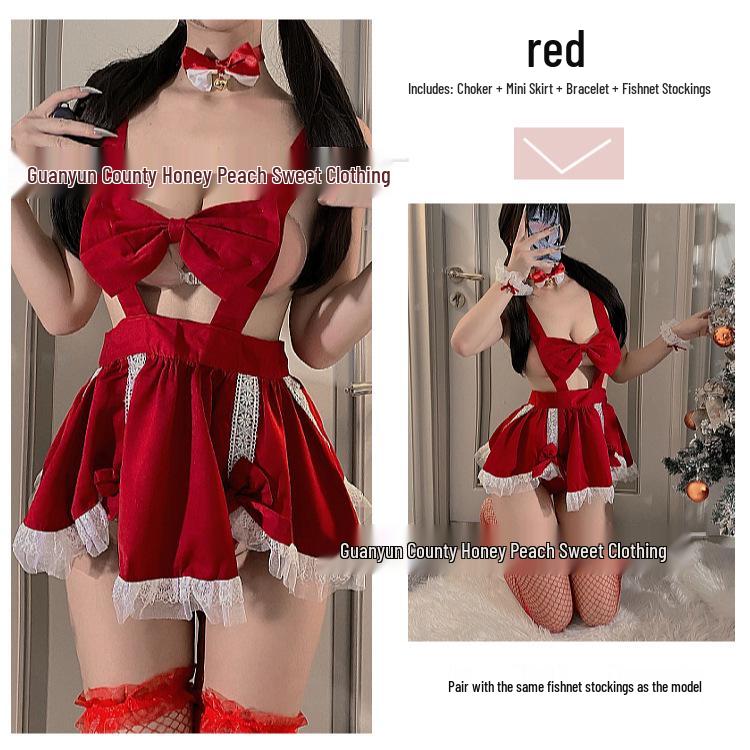 Pure Desire Red Backless Lingerie Set: Festive Christmas & New Year Maid Dress