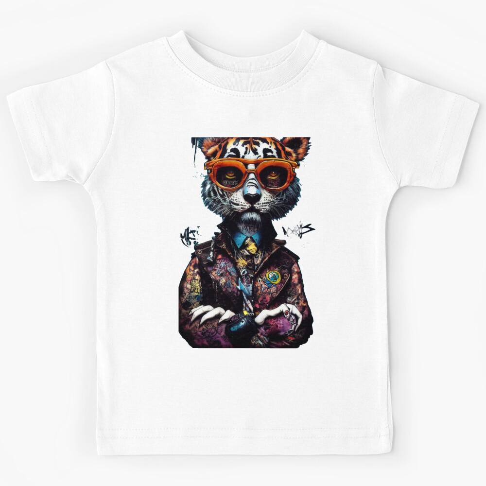 Punk Rock Pop Graffiti Tiger Animal Kids T-Shirt 170