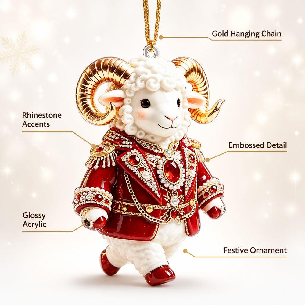 2D Flacher Ziegenanhänger Glänzendes Tier Hängende Dekoration Weihnachtsbaumschmuck