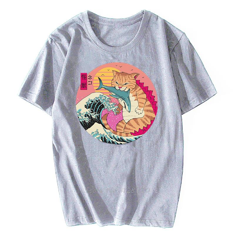 Anime Samurai Cat T Shirt Men Japanese Ukiyo-E Ninja Cat Print T-Shirt Men Cotton Tshirt Fashion Streetwear Harajuku Tees
