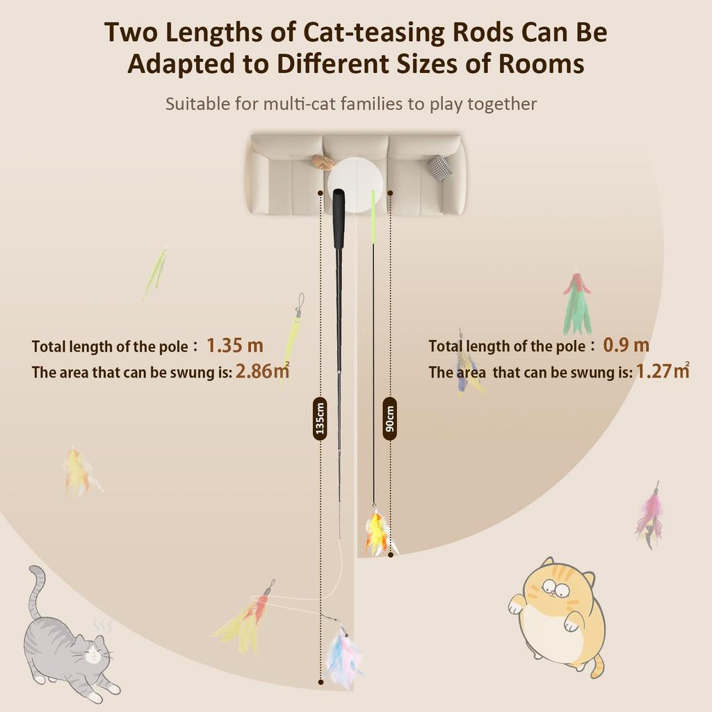 GeeRic 14-Piece Cat Toy Set with Natural Feathers, Dangler, and Retractable Fishing Rod, Indoor Game Equipment, Cat Supplies, and Cat Play