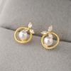 925 Sterling Silver Exquisite Zircon Flower Shell Pearl Stud Earrings Shiny Daily Wear Fine Jewelry For Women