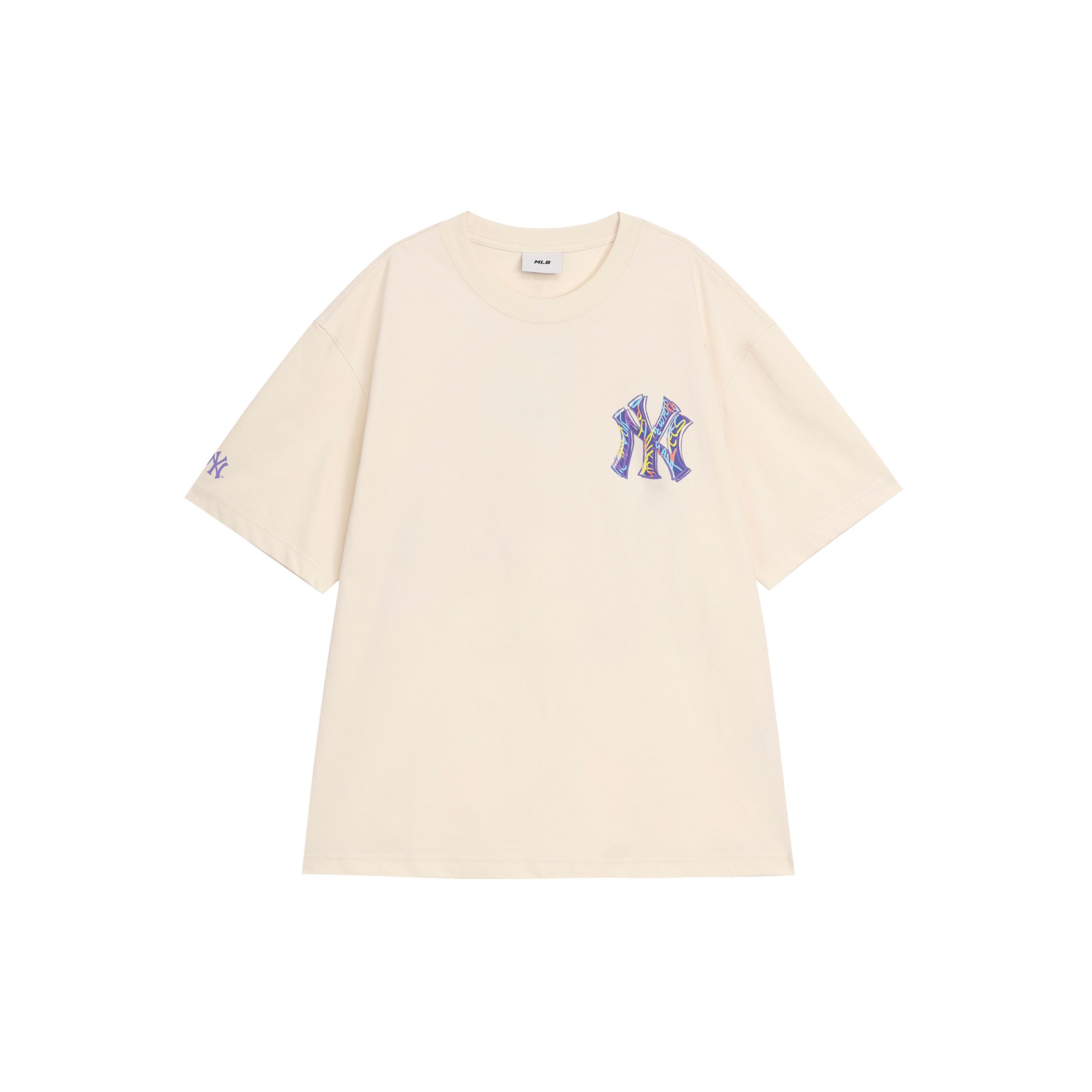 MLB New York Yankees Bequemer Rundhals-Pullover Kurzarm Dopamin T-Shirt Unisex T-Shirts Tief-Creme 3ATSB0644-50CRD XS
