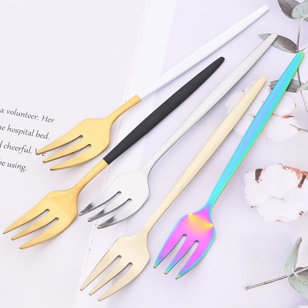6Pcs Pink Gold Dinnerware Set Stainless Steel Small Fork Cutlery Cake Fork Fruit Fork Dessert Fork Flatware Kitchen Accessory