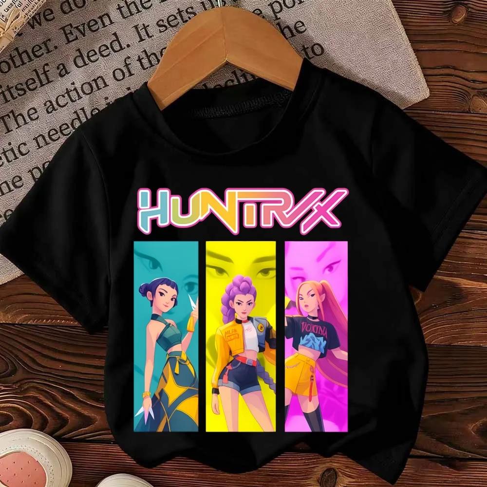 HuntrX Kpop Devil Hunter Children's T-shirt Anime Printed Short Sleeve Casual Round Neck Clothing Children's Top