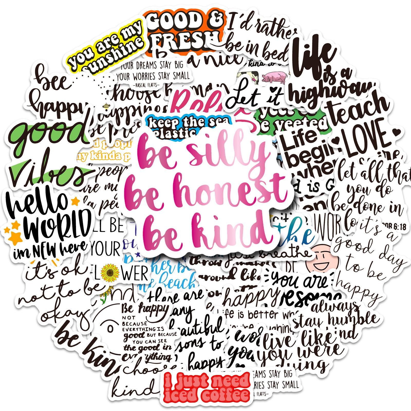 

50 маленьких наклеек размером 4 см с мотивационным текстом, наклейки для стакана с водой, шлема, чемодана, стакана с водой, наклейки с фразами на английском алфавите