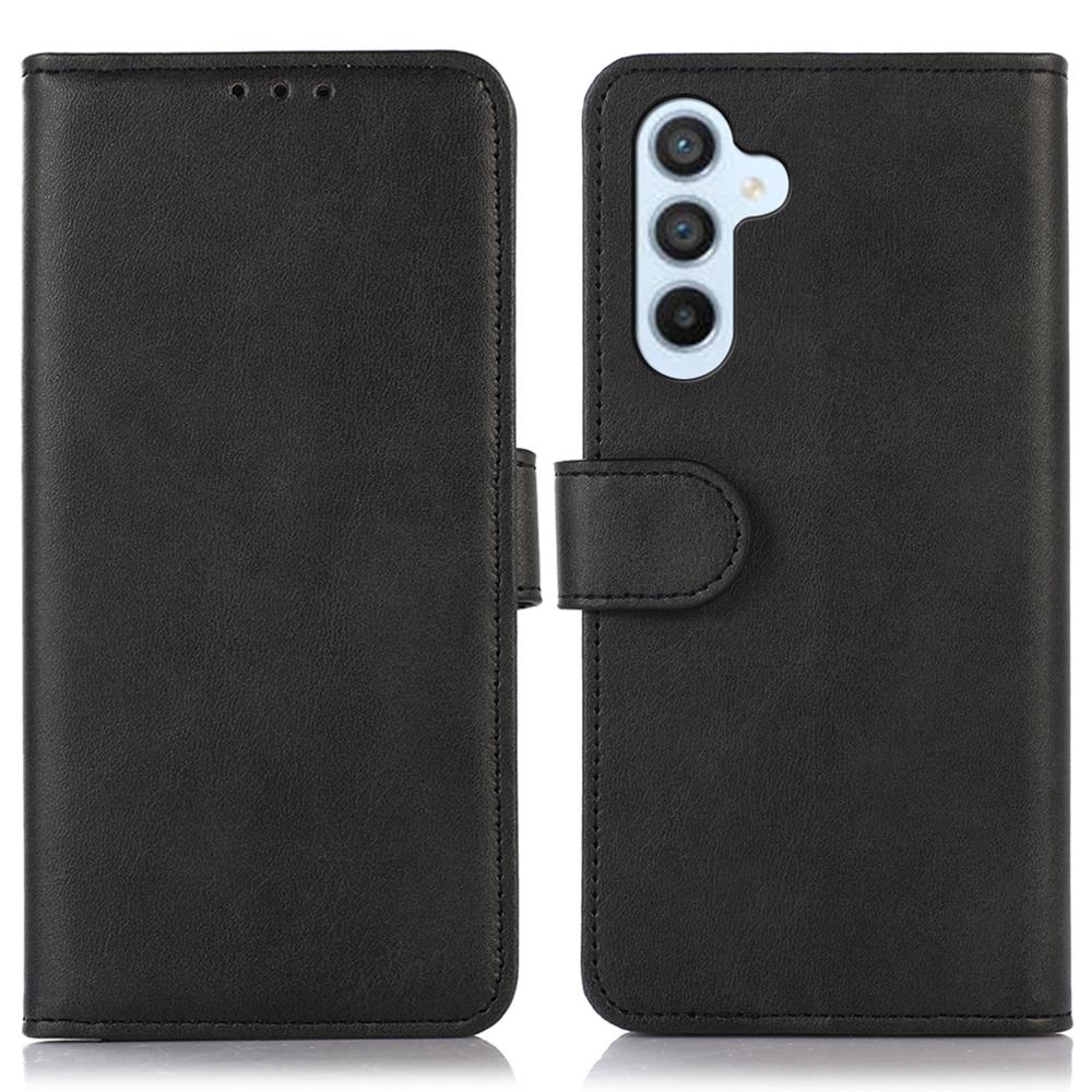 

For Samsung Galaxy S24 FE Case Cowhide Texture Leather 3 Card Slots Phone Cover with Stand Black