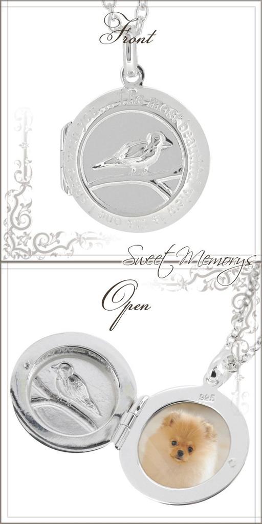 Shinjuku Gin No Kura Round Bird Locket Pendant (Silver 925) (No Chain, No Engraving) for Women with Photo Holder (sv925)
