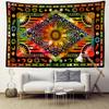 Zielony i pomarańczowy gobelin tarota słonecznego wiszący na ścianie hipisowski tapiz abstrakcyjna sztuka psychodeliczny czarostwo pokój wystrój domu