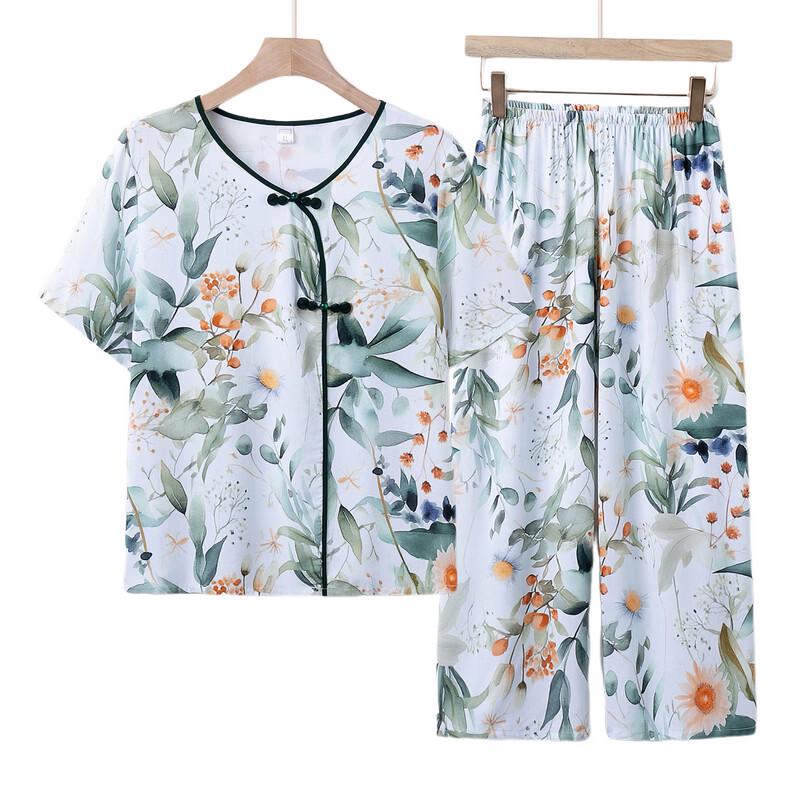 Middle-Aged Women's Summer Floral Two-Piece Set