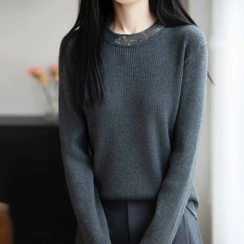 Sweater for Women Autumn Winter Thickened Pullover Warm Stretchy Long Sleeve Kinnted Round-veck Jumper Tops