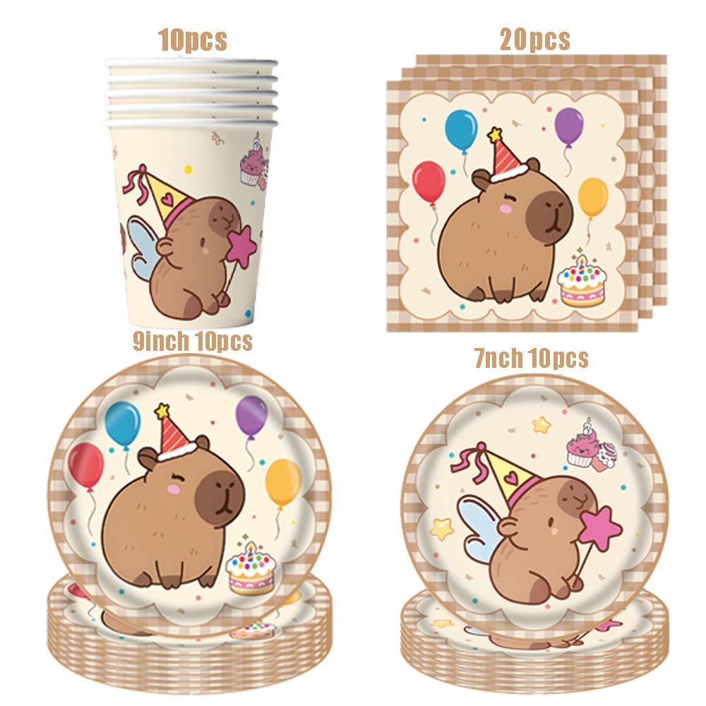 Capybara Disposable Tableware Set  Birthday Party Capybara Tablecloth Cups Plates Napkin Banner Cake Topper Kids Party Supplies
