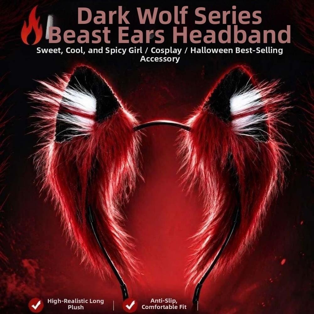 Soft Plush Faux Fur Headwear Red Black Halloween Hair Hoop Wolf Ears Headband Club Events