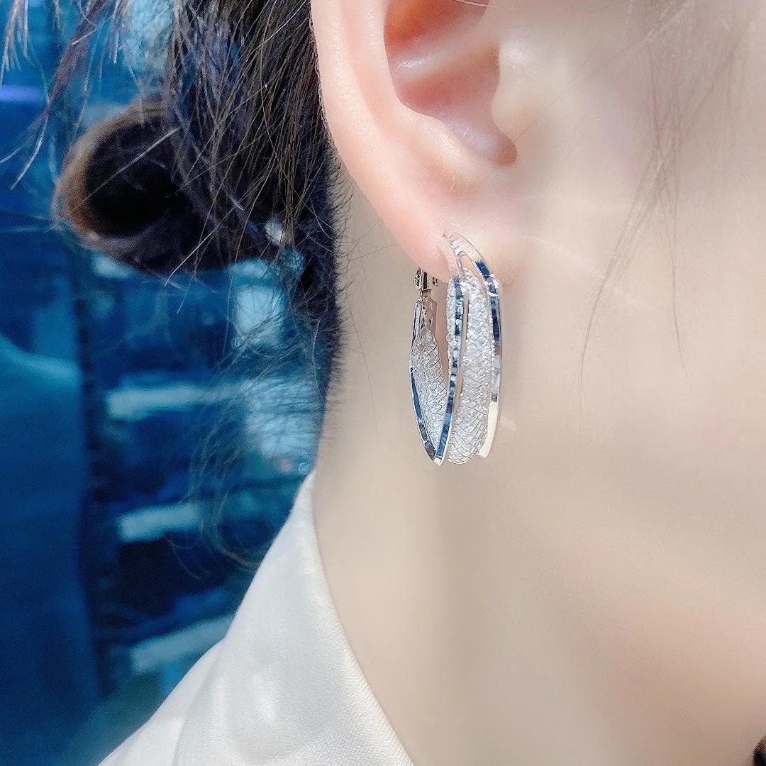 

2026 Korean Fashion Silver Color Woven Mesh Oval Hoop Earrings for Women Wedding Party Anniversary Gift Jewelry Pendientes Mujer