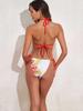 2026 European & American Printed Backless Bikini Three-Piece Set with Long Gauze Skirt