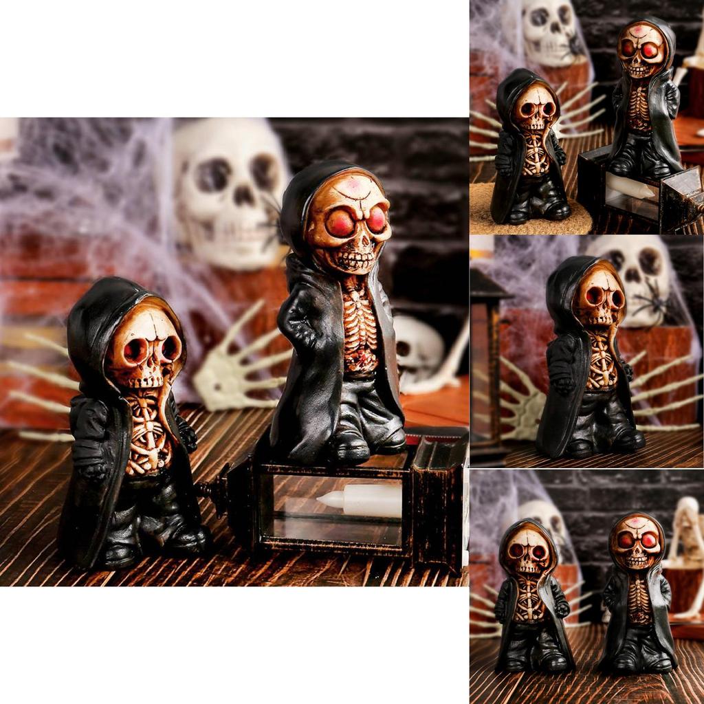 Halloween Standing Skeleton Decoration Terrifying Mask Resin Ornament For Festive Style