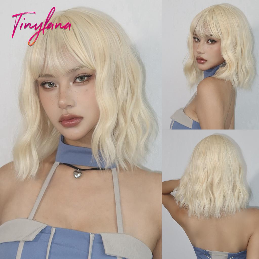 Pink Purple Mixed Blue Curly Wavy Synthetic Wigs with Bangs for Women Colorful Party Cosplay Natural Hair Wig Heat Resistant Use