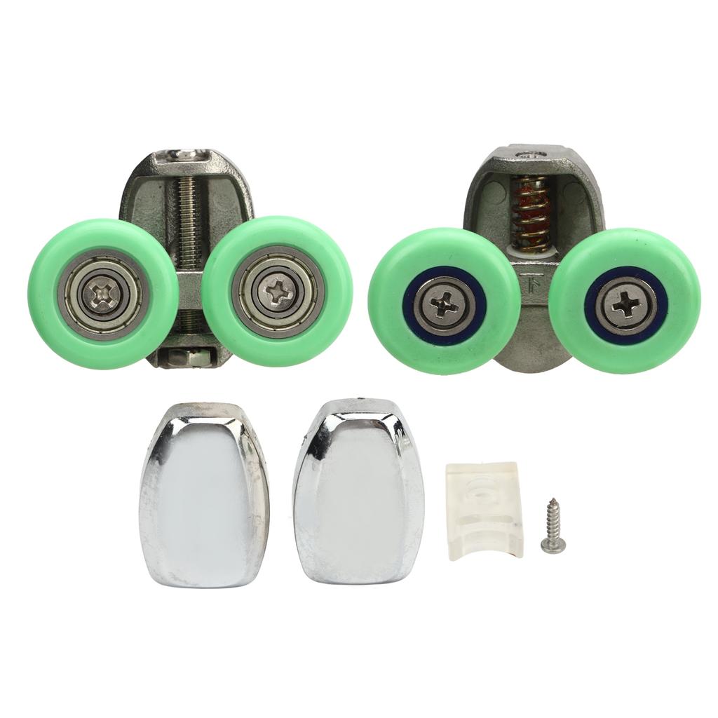 2Pcs Green Roller Wheel Pulley Shower Room Bathroom Upper Bottom Glass Sliding Door Track Roller Pulley