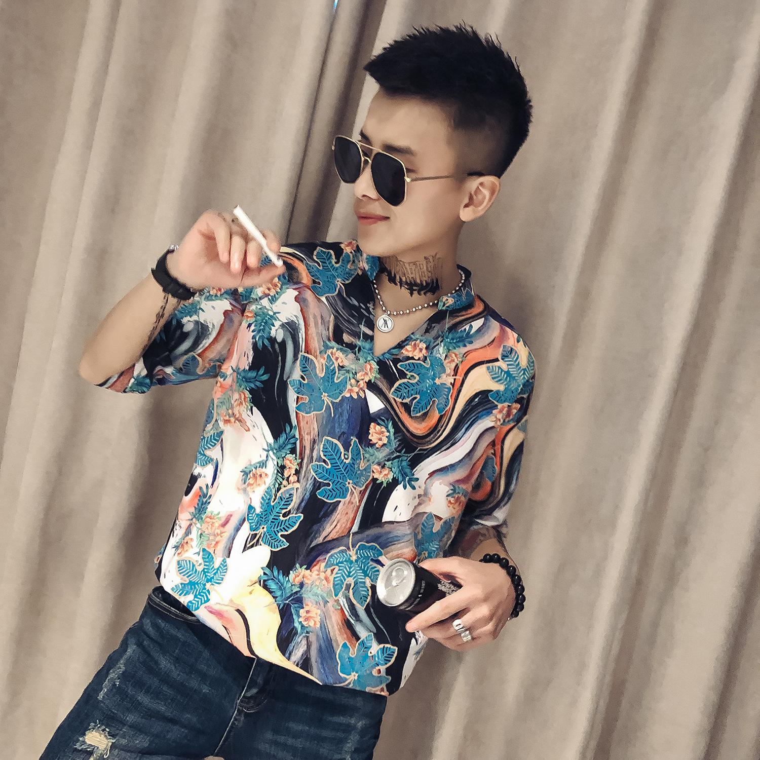 

Летняя модная гавайская рубашка с рукавом три четверти, трендовая свободная рубашка с принтом кленового листа для мужчин M чёрный