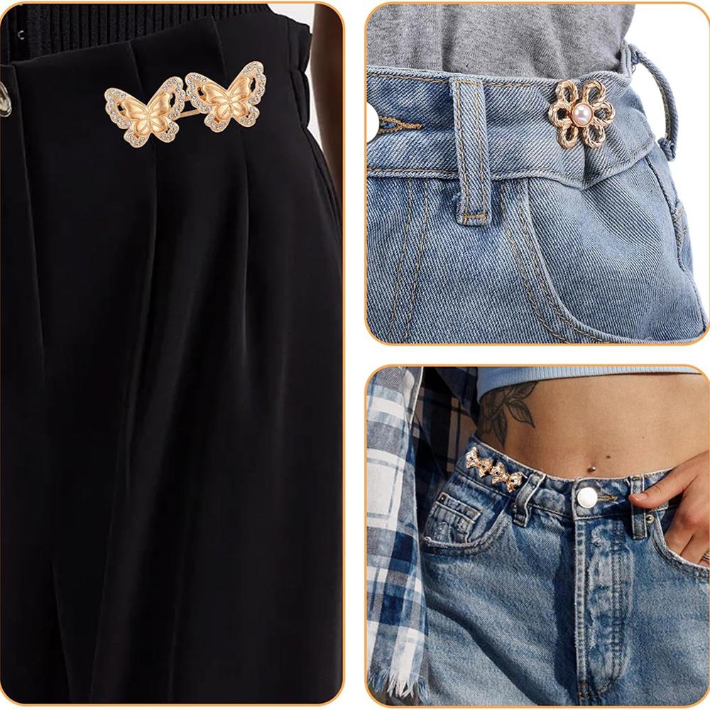 2sets Pant Waist Tightener Adjustable Waist Buckle Set No Sewing Pants Clips Tightening Waistband Jean Buttons for Skirts Sleeve