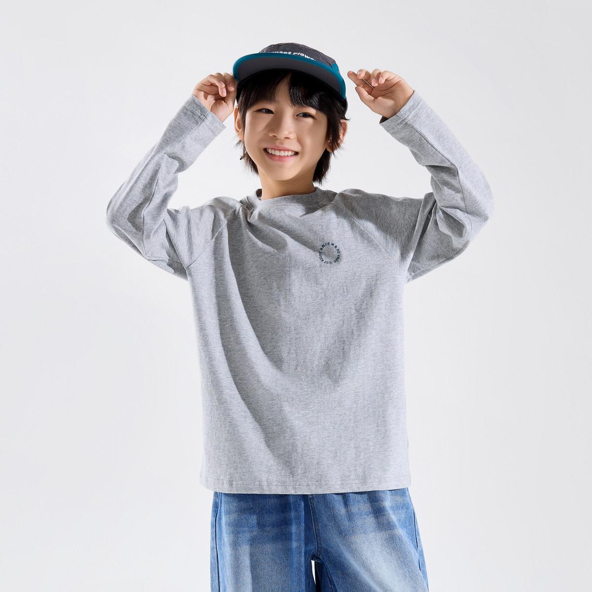 

100% Cotton Boys Long Sleeve T-Shirt: Autumn Pure Cotton Top for Medium and Large Children 140 cm