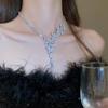 Silver Needle Zircon Butterfly Tassel Earrings & Necklace Set - Elegant Fashion Clavicle Chain for Weddings