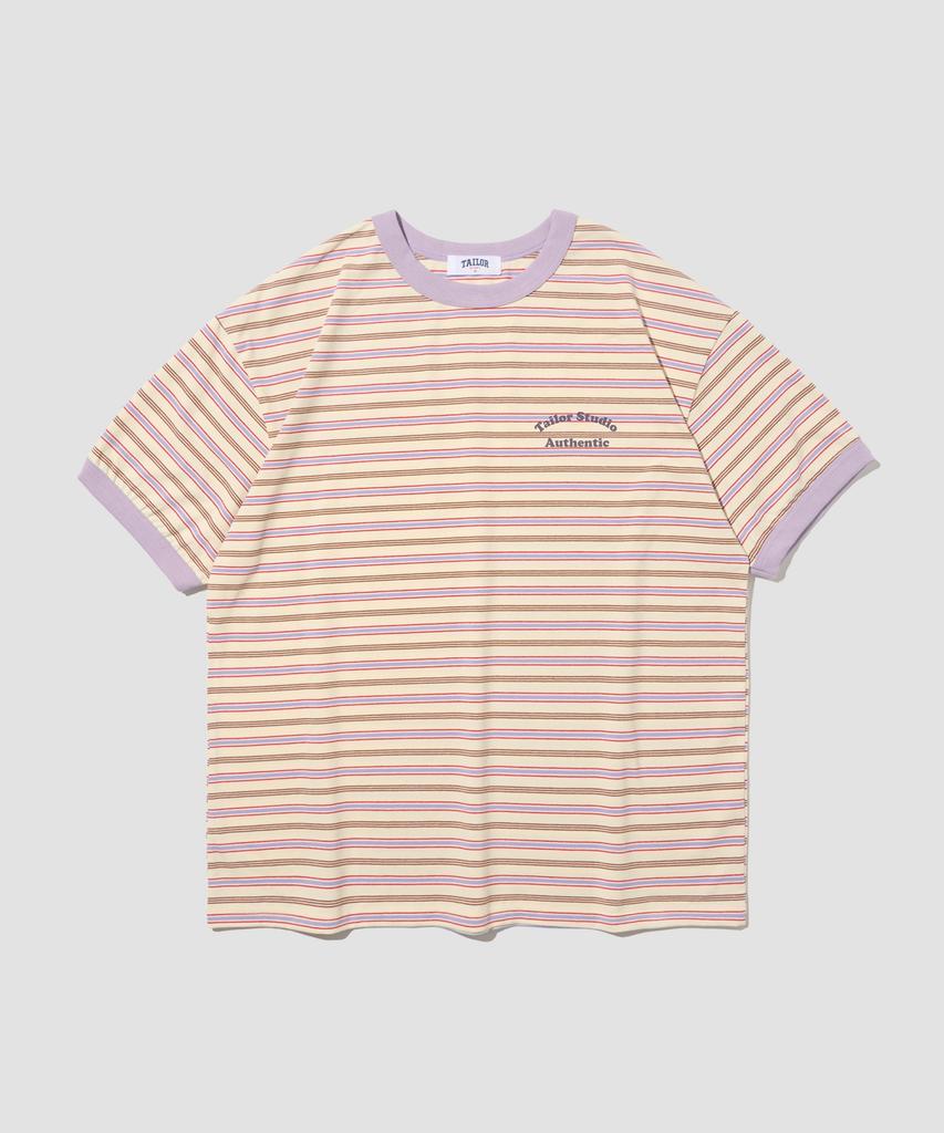 TAILOR STUDIO Authentic Soft Logo Stripe T-Shirt (Ivory/Purple)