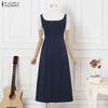 ZANZEA Women Summer Square Collar Casual Sleeveless Long Dress