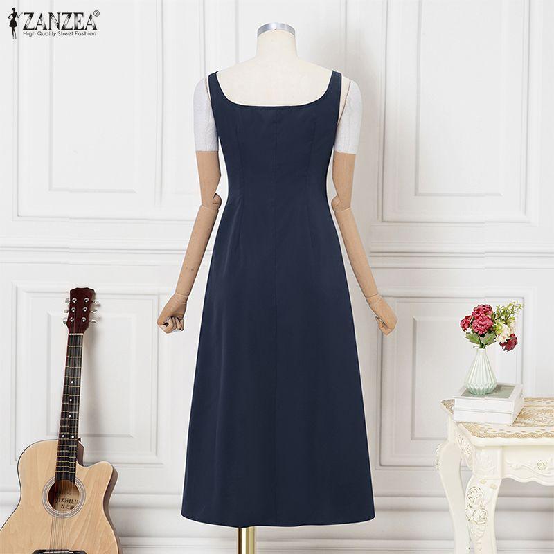 ZANZEA Women Summer Square Collar Casual Sleeveless Long Dress