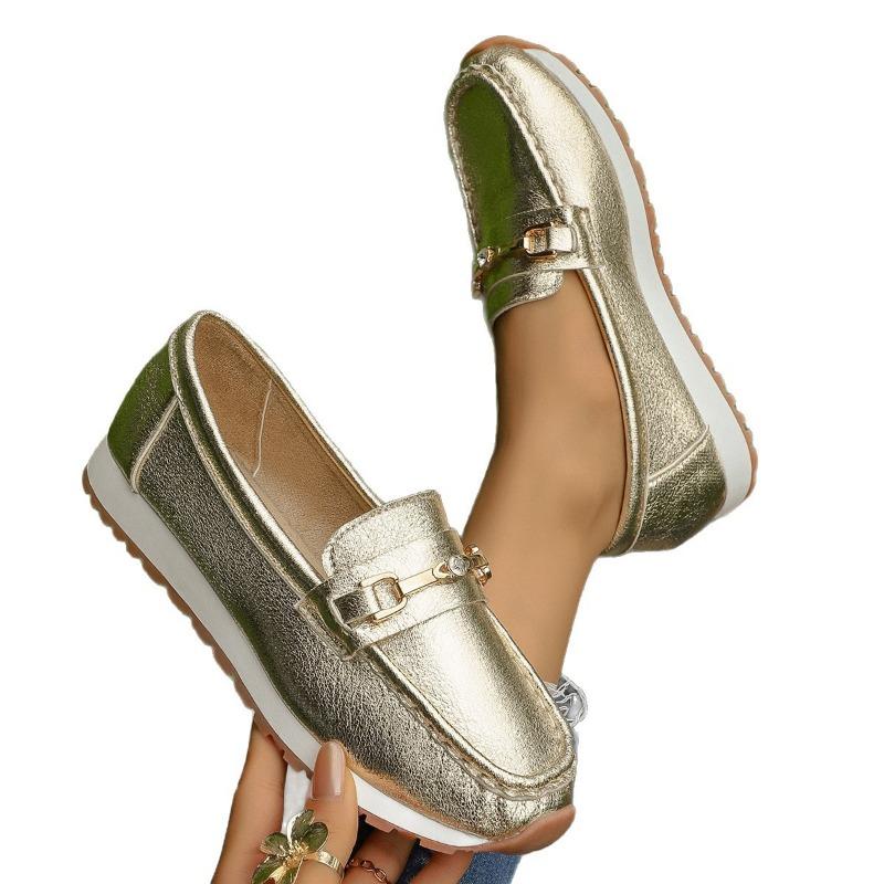 Duży rozmiar pojedyncze buty damskie jesienne nowe metalowy łańcuch płaska podeszwa gruba podeszwa casual