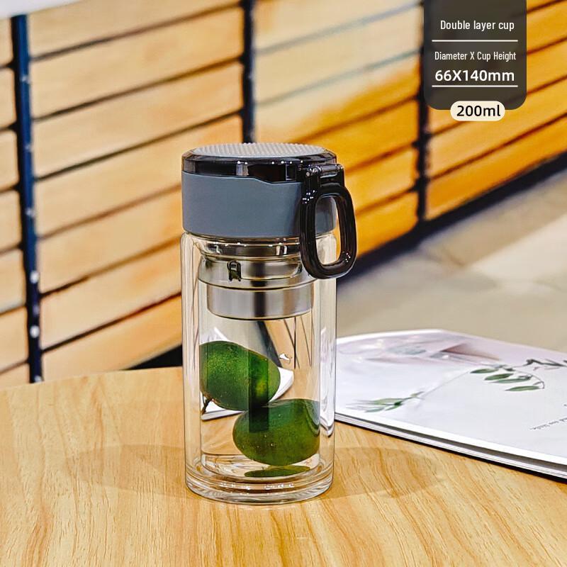 Shangkai 200ml Double Wall Glass Cup with Loop Lid & Universal Filter (2-Pack)