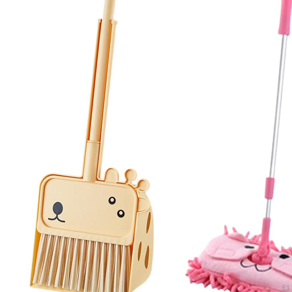 3 Pieces Mini Broom and Dustpan Mop Set Children Housekeeping Cleaning Tools Cartoon Role Playing