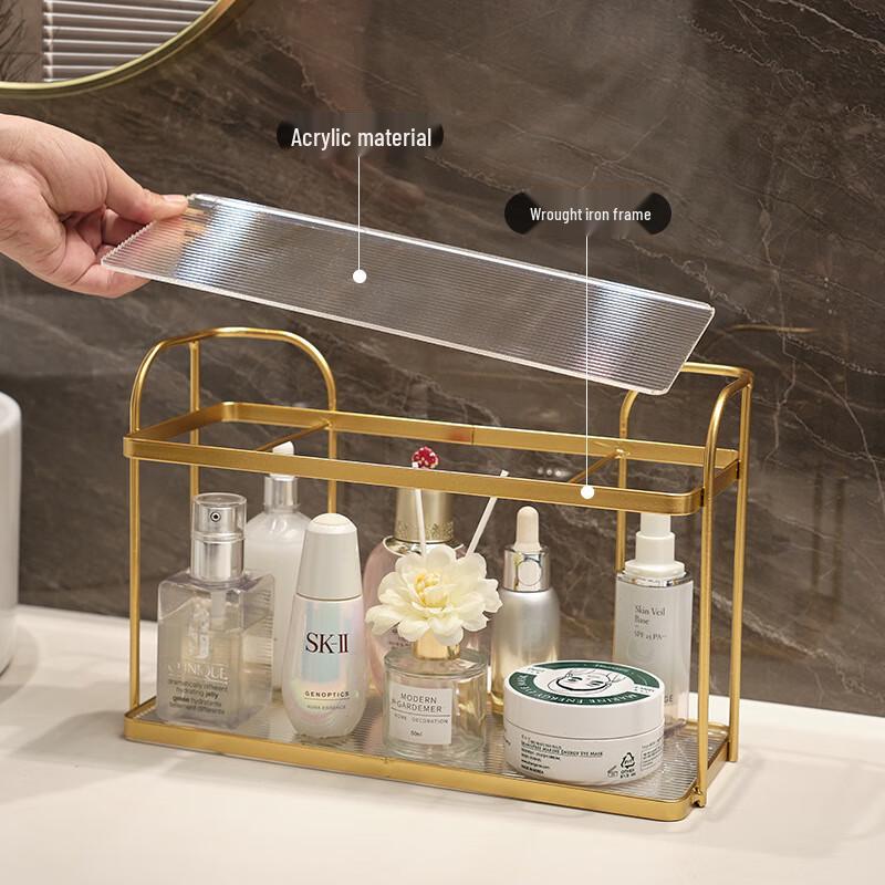 Gold Double-Layer Bathroom Countertop Organizer Shelf