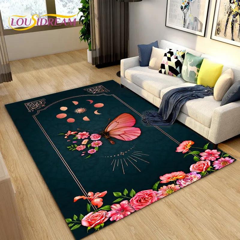 3D barevný koberec Butterfly Flower Area,Koberec do obývacího pokoje Ložnice Pohovka Yoga,Kuchyně Koupelna Rohožka Protiskluzová podložka na podlahu