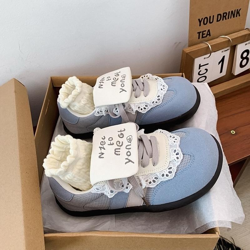 Soft Leather Version~ Cute Sweet Sister Puff Shoes Women's 2025 Spring New Internet Celebrity Flat-bottomed German Training Shoes Casual Board Shoes T