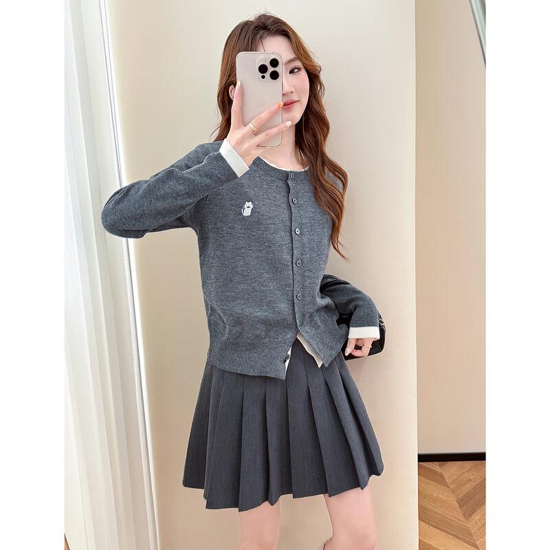 

TonLion Women s Embroidered Faux Two-Piece Cardigan M