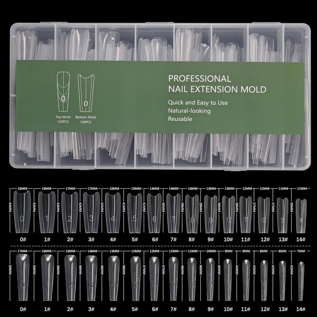 240-Piece Transparent Oval Sandwich Nail Extension Mold Set - No Paper Holder Needed