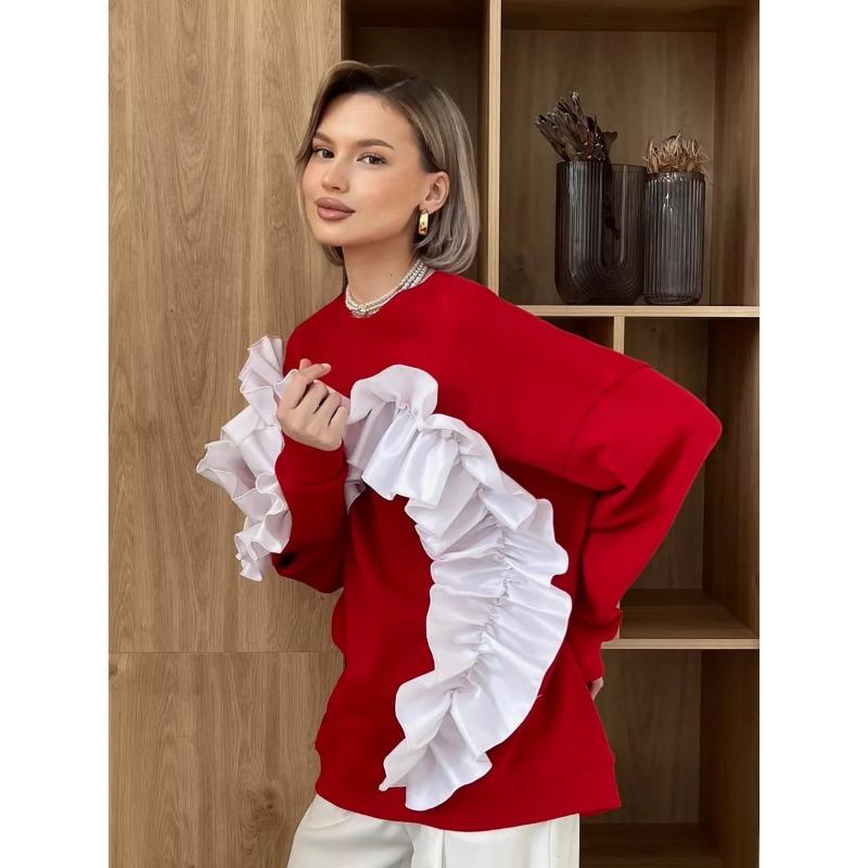 Женская осенне-зимняя повседневная свободная толстовка Love Lace Clash Color с круглым — фото 13