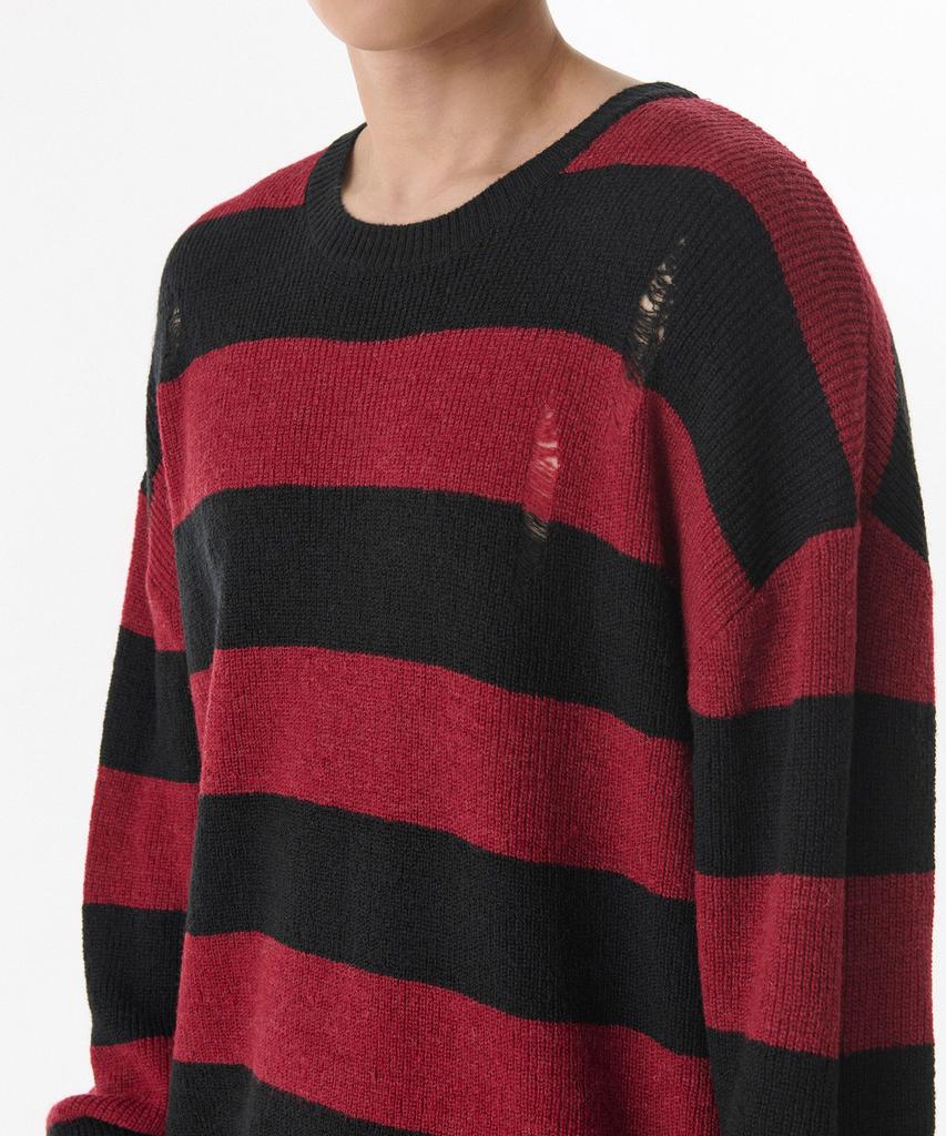 MUSINSA STANDARD 90S Grunge Stripe Crew Neck Knit [Red/Black]