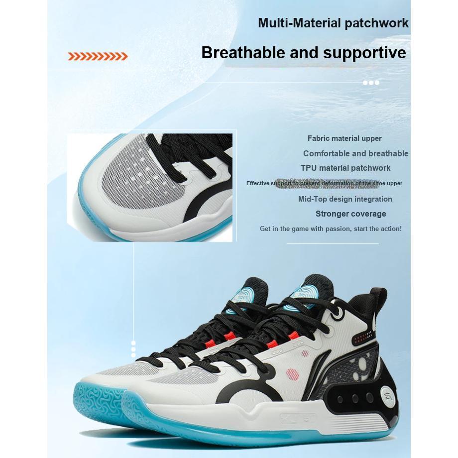 LiNing Yu Shuai 16 Tlumení nárazů Protiskluzové Odolné proti opotřebení Odrazové Středně vysoké Basketbalové boty Dětské basketbalové boty Bílé Černé Modré YKBS100-1