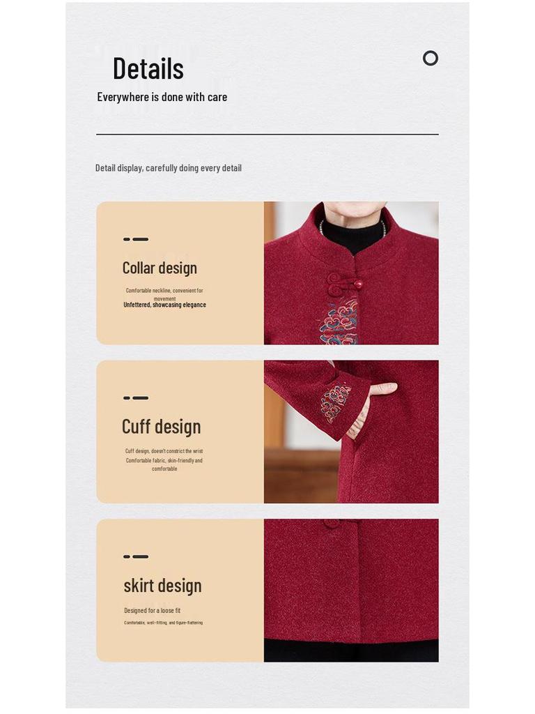 Plus Velvet Thick Warm Tang Suit Jacket for Middle-Aged and Elderly Women