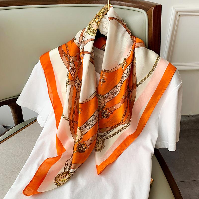 New Luxury Design 70*70Cm Horse Print Silk Square Scarf Women Soft Satin Hairband Neckerchief Office Hijab Headband Foulard Gift