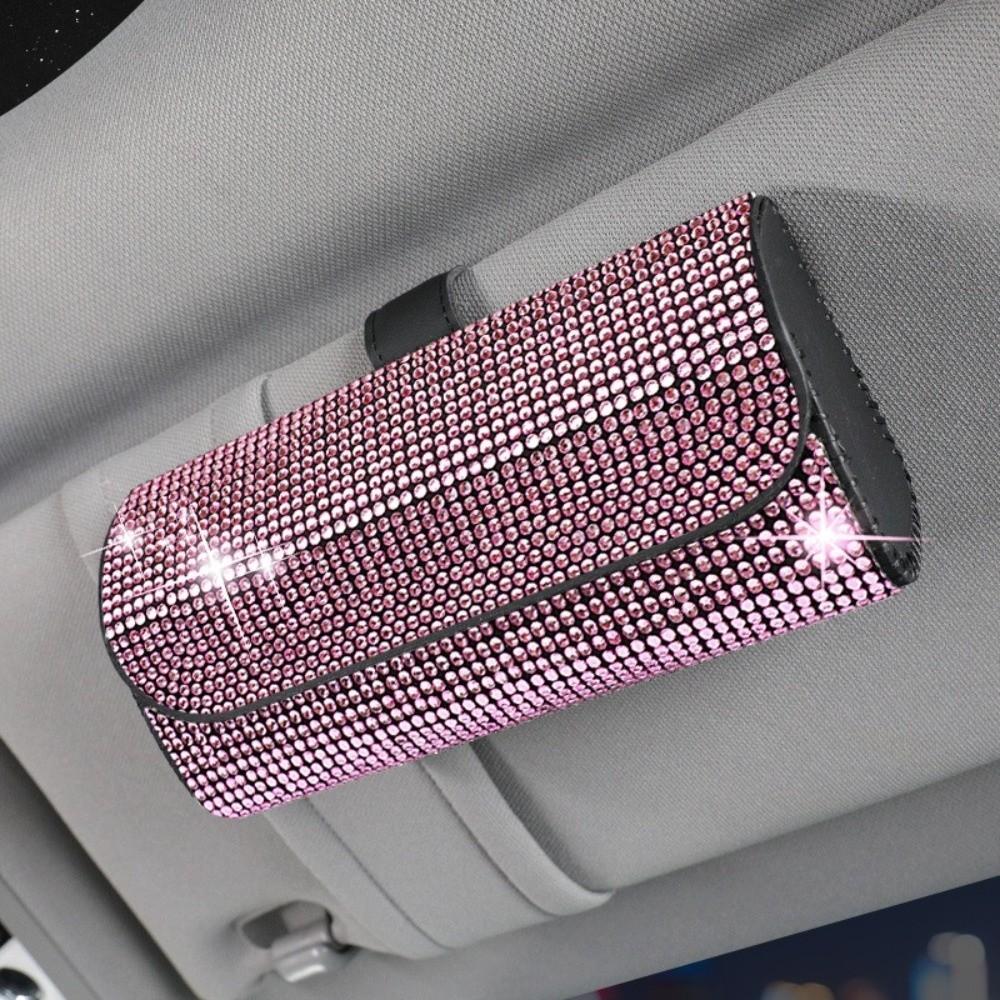 

Portable Bling Car Glasses Case Rhinestone Hard Shell Sunglasses Case Anti-pressure Eye Glasses Case Car Assessoires розовый