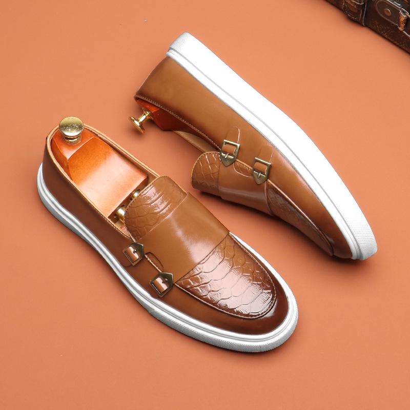Fashion loafers men's trend one-pedal men's shoes casual leather shoes British style foot glove breathable board shoes