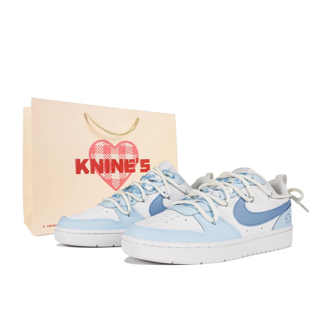 Nike Court Borough Low Nine Systems Low top Skateboard Shoes GS White Blue DV5456-106(Team-S-BOX)-Random packaging bags